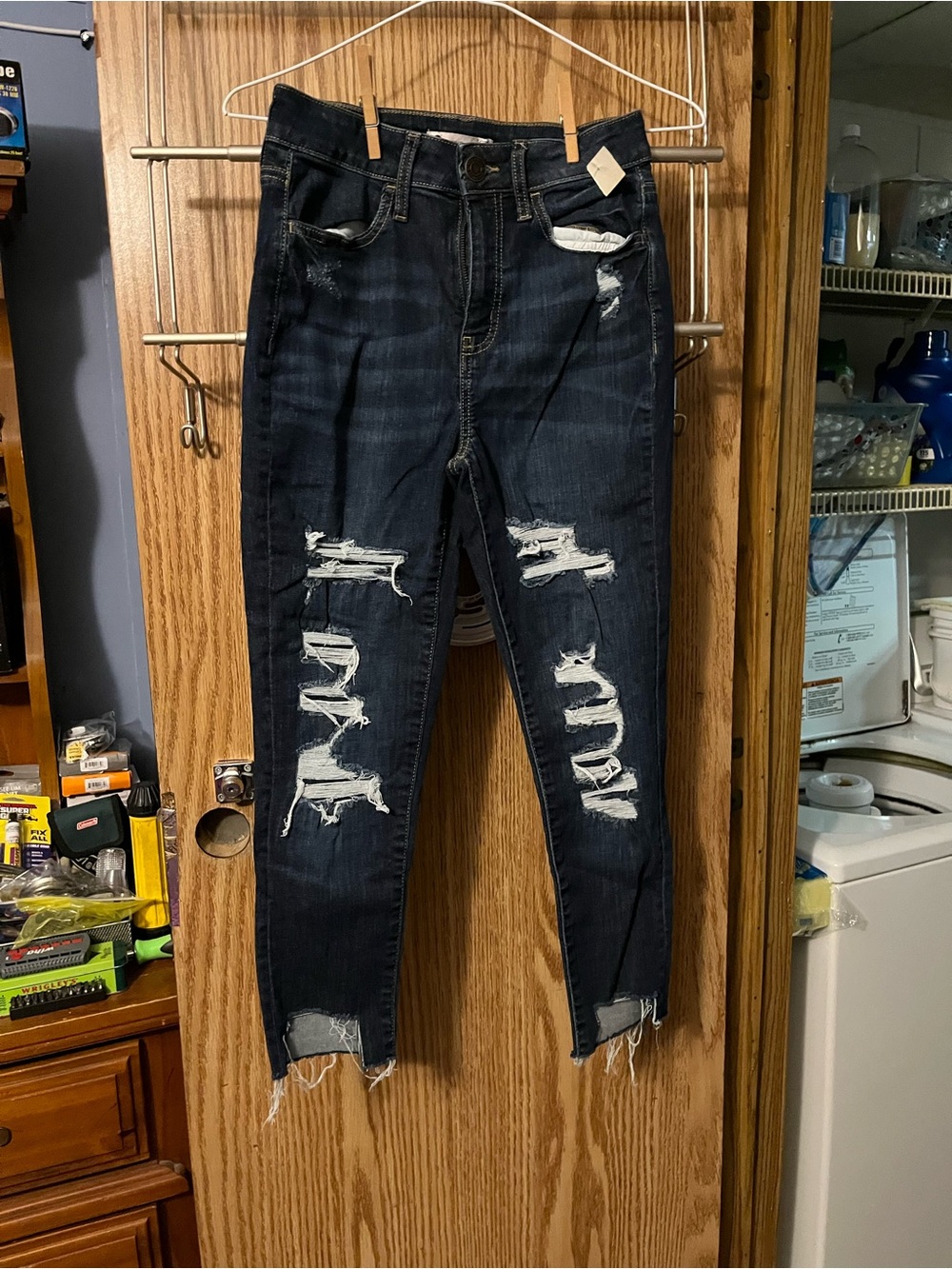 SO Distressed Dark Blue Skinny Jeans with Frayed Hem